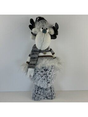 Handmade Gray Winter Moose 20" Posable Plush Decor Hat Sweater Scarf Knit Hat
